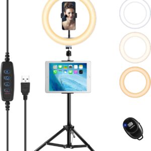 B07ZTB / X002IPXXR / Anillo de luz de 10 pulgadas con trípode y soporte para teléfono compatible con iPad regulable LED Ringlight para transmisión en vivo, maquillaje, YouTube, videoconferencia, Vlog, TikTok, fotografía, reunión de Zoom